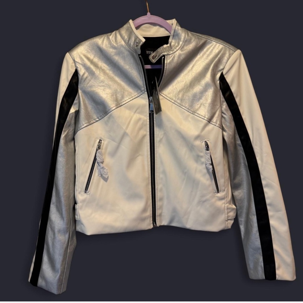 Steve Madden Metallic Silver and White Leather Jacket